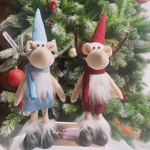 Ornamento Della Bambola Di Peluche Della Renna Di Natale Figura Dell'alce Del Tessuto Che Si Levano In Piedi Con Il Cappello Lungo