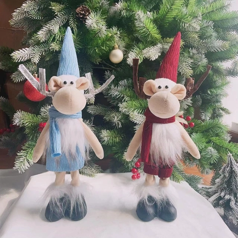 Ornamento Della Bambola Di Peluche Della Renna Di Natale Figura Dell'alce Del Tessuto Che Si Levano In Piedi Con Il Cappello Lungo