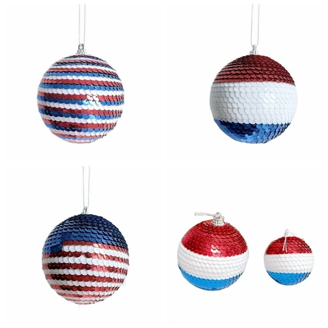 Ornements de Boule à Paillettes Jour de l'Indépendance USA Rouge Blanc Bleu Boules en Mousse à Suspendre Pour Fête