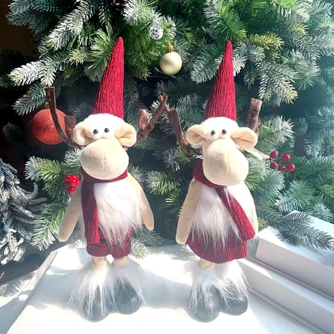 Weihnachten Rentier Plüschpuppe Dekoration Nordische Rote Elch Figur Mit Langer Mütze Und Schal Für Weihnachtsdekoration Geschenk