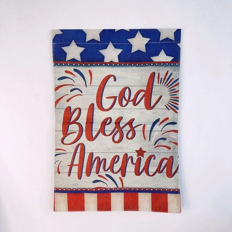 Bandera de Jardín Patriótica God Bless America Doble Cara Decoración Día de la Independencia Poliéster Efecto Lino Banner Patio