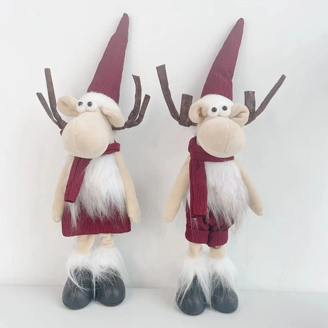 Weihnachten Rentier Plüschpuppe Dekoration Nordische Rote Elch Figur Mit Langer Mütze Und Schal Für Weihnachtsdekoration Geschenk