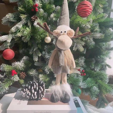 Adorable Christmas Reindeer Plush Doll Ornament Soft Fabric Knitted Elk Figurine For Home Holiday Party Decor Xmas Gift