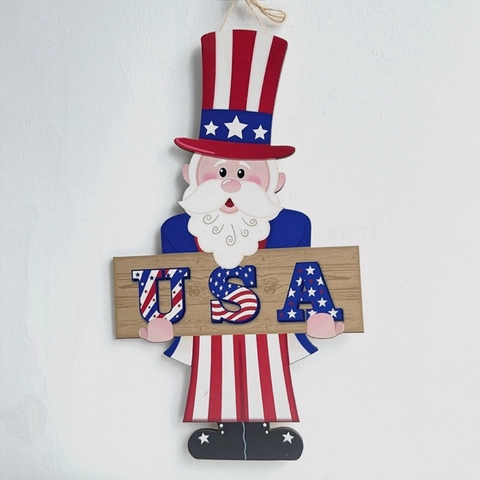 Onafhankelijkheidsdag Hangbord Hout Patriotisch Uncle Sam Kabouter LOVE Hart Welkom Deurbord Thuis Muur Decoratie Ornament