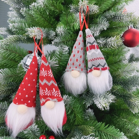 Ornements à Suspendre Gnomes de Noël Poupée Sans Visage en Tricot Pendentifs de Nains en Peluche pour Sapin de Noël Décoration de Fête