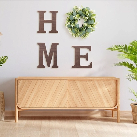 Set Decorazione Murale Insegna Lettera HOME in Legno Rustico Con Corona di Eucalyptus Artificiale per Soggiorno Casale