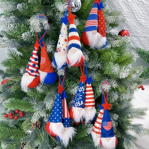 USA Independence Day Gnome Ornaments Patriotic Fourth Of July Gonks Plush Hanging Decoration For Home Tree Party Decor