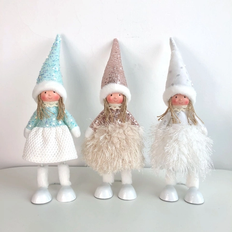 Adorno de Muñeca de Niña Ángel Columpio de Lentejuelas de Navidad Linda Figurita de Princesa de Peluche de Punto y Plumas Decoración de Fiesta
