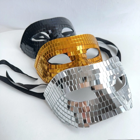 Maschera a Specchio Disco Riflettente in Mosaico di Vetro Halloween Maschera Intera e Mezza Retro Party Maschera di Vetro Fatta a Mano