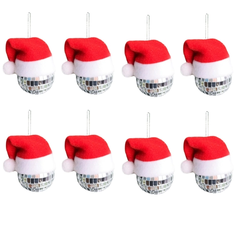 Pendente Palla da Discoteca a Specchio con Cappello di Natale Ornamento Natalizio Riflettente per Albero di Natale Casa Festa