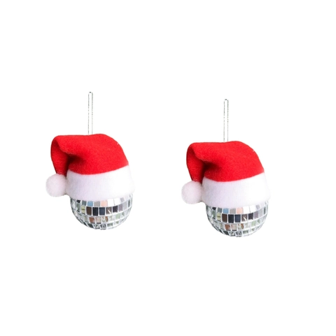 Pendente Palla da Discoteca a Specchio con Cappello di Natale Ornamento Natalizio Riflettente per Albero di Natale Casa Festa