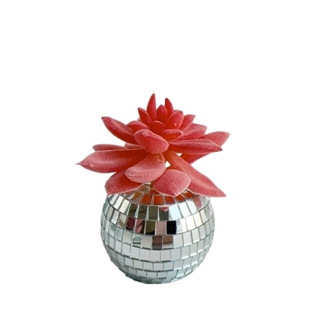 Artificial Succulent Disco Ball Planter Retro Mirror Mosaic Potted Plant For Home Office Bar Table Decoration Desktop Ornament