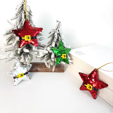 Decorazione da Appendere Stella di Natale con Paillettes Design Cintura di Babbo Natale Stella Luccicante per Albero di Natale