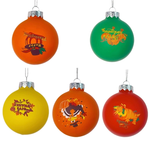 Palla Decorativa Appesa Happy Thanksgiving Stampa Tacchino Zucca Foglia d'Acero Ornamento Festivo per Festa del Ringraziamento Decorazioni Casa