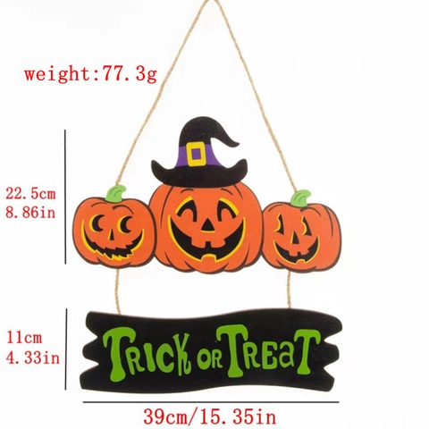 Halloween Pumpkin Smile Face Door Sign Pendant Trick Or Treat Spooky You Wall Hanging Decor For Home Party KT Board Sign