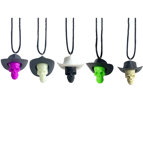 Decorazione per Festa di Halloween Ciondolo con Teschio e Cappello da Cowboy Collana Gotica Horror Ornamento da Appendere