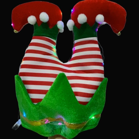Gorro de Navidad con Luces LED Novedad Piernas de Elfo Pantalones de Papá Noel Gorro de Disfraz Peluche Luminoso Fiesta