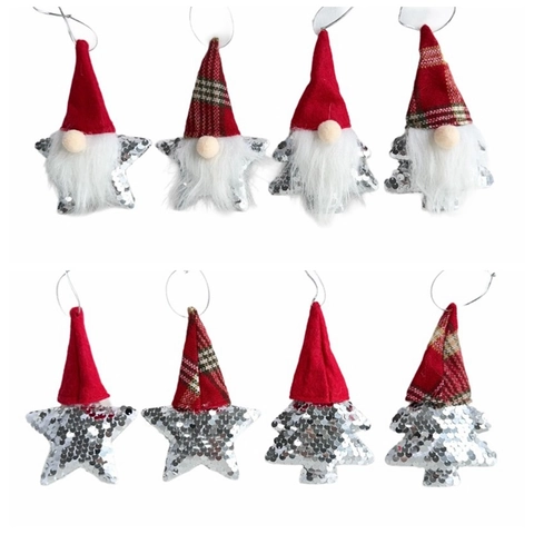 Addobbi Natalizi Gnomo con Paillettes Stella Albero Babbo Natale Senza Volto Decorazioni in Peluche per Albero di Natale Casa
