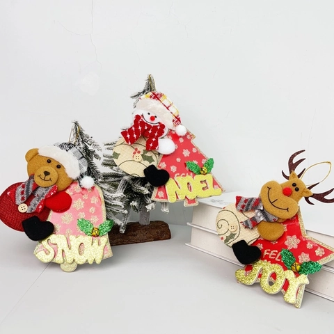 Christmas Tree Hanging Ornaments Fabric Santa Snowman Reindeer Bear Doll With Glitter Noel Joy Snow Xmas Party Decor