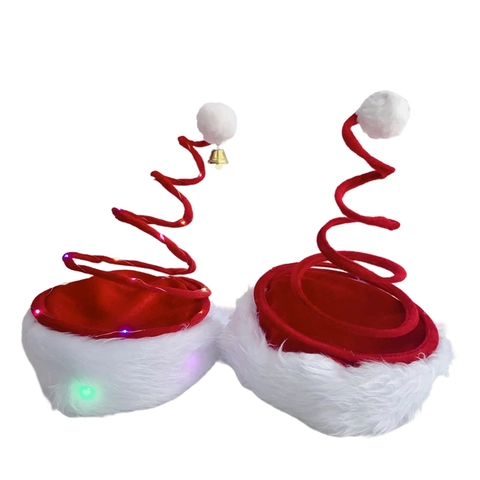 Creatieve Kerst Veerspiraal Muts Met LED Verlichting Rood Wit Pluche Nieuwigheid Kerstmuts Feestelijke Kostuum Decoratie