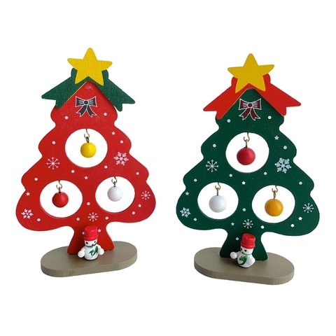 Mini Sapin de Noël en Bois DIY Décoration de Table Ornement Avec Bonhomme de Neige Étoile Flocon de Neige Peint Cadeau de Noël