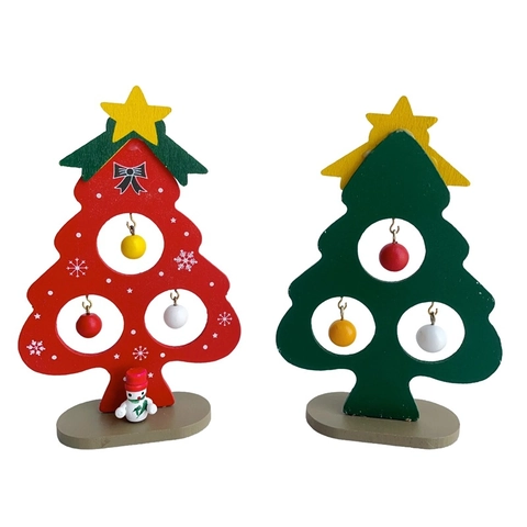 Mini Sapin de Noël en Bois DIY Décoration de Table Ornement Avec Bonhomme de Neige Étoile Flocon de Neige Peint Cadeau de Noël