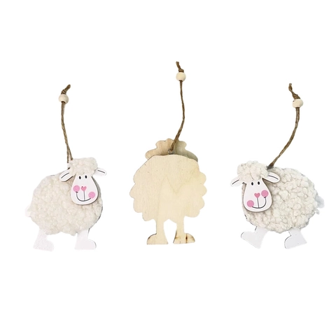 Pecora di Pasqua in Feltro Ornamento Sospeso in Legno Agnello Cartoon Con Corda di Canapa e Perla di Legno Per Decorazioni Casa