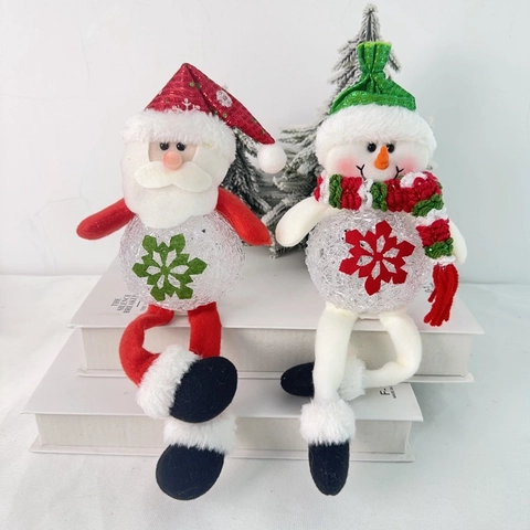 Poupée en Peluche de Noël LED Père Noël Bonhomme de Neige Ornement Suspendu avec Longues Jambes Figurine de Bureau