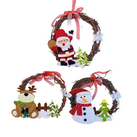 Ghirlanda Natalizia in Rattan Sospesa Babbo Natale Pupazzo di Neve Renna Per Festa di Natale Casa Finestra Parete Decorazione Regalo