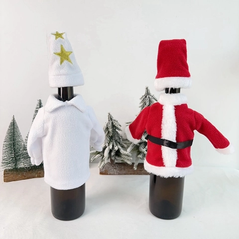 Kerst Wijnfleshoes Set Kerstman Kleding Hoed Flanel Flessenhoezen Voor Vakantie Feest Tafel Diner Decoratie