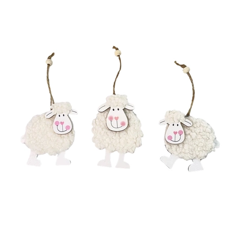Pecora di Pasqua in Feltro Ornamento Sospeso in Legno Agnello Cartoon Con Corda di Canapa e Perla di Legno Per Decorazioni Casa