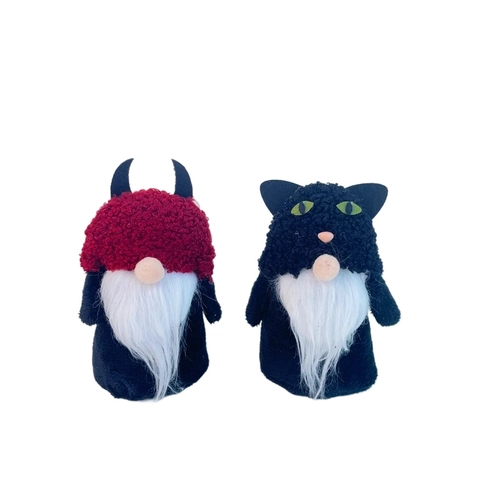 Adorno de Gnomos sin Cara de Halloween Lindo Gato de Peluche Diablo Decoración de Escritorio Muñeco Enano de Barba Larga Decoración de Fiesta