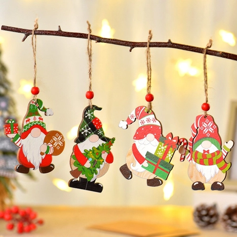 Addobbi Natalizi in Legno Gnomi da Appendere Figurina Tomte Svedese Dipinta Decorazione per Albero di Natale Casa Festa