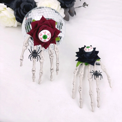 Fermaglio per Capelli Halloween Mano di Scheletro Rosa Orrore Gotico Occhio Insanguinato Ragno Acconciatura Fantasma Festa Accessori