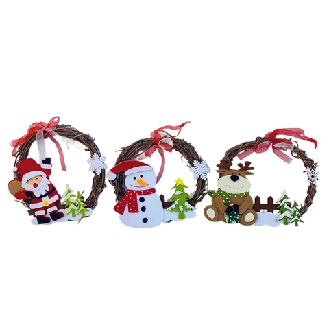 Ghirlanda Natalizia in Rattan Sospesa Babbo Natale Pupazzo di Neve Renna Per Festa di Natale Casa Finestra Parete Decorazione Regalo