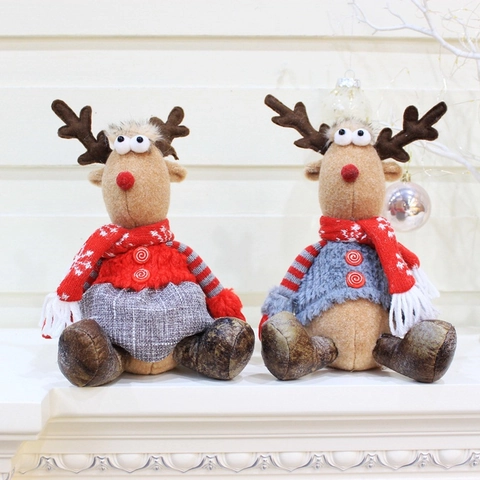 Weihnachten Rentier Plüschpuppe Ornamente Gestrickter Stoff Elch Figur Für Weihnachtsfeier Haus Deko Stehend Sitzend Hirsch
