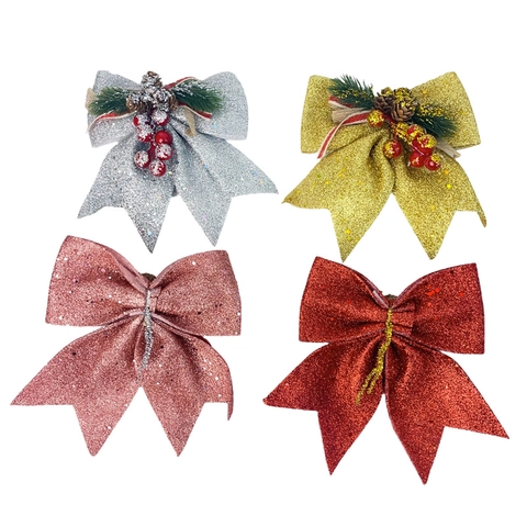 Lazo de Navidad Con Purpurina Adorno Con Piñas Naturales Bayas Agujas de Pino Decoración Colgante para Árbol de Navidad Espuma EPE
