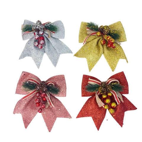 Weihnachten Glitzer Schleife Ornament Mit Natürlichen Tannenzapfen Beeren Kiefernnadeln Festival Urlaub Baum Hängende Dekoration EPE Schaum Schleife