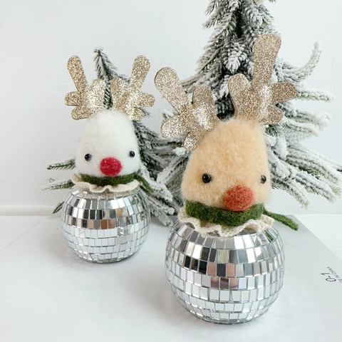 Ornamento a Forma di Renna di Natale con Palla Disco Fatto a Mano Statuina Renna a Specchio per Tavolo Decorazione Natalizia