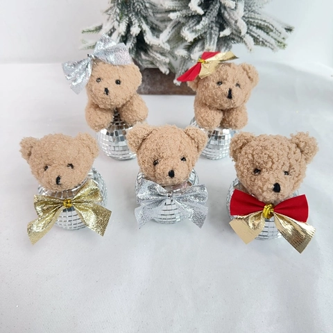 Handgefertigt Weihnachten Spiegel Disco Ball Teddybär Dekoration Glas Schaumstoff Plüsch Figur Für Xmas Party Home Schreibtisch Deko