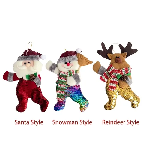 Weihnachten Pailletten Weihnachtsmann Schneemann Rentier Anhänger Flanell Flacher Anhänger Weihnachtsbaum Deko Festlich Haus Dekor