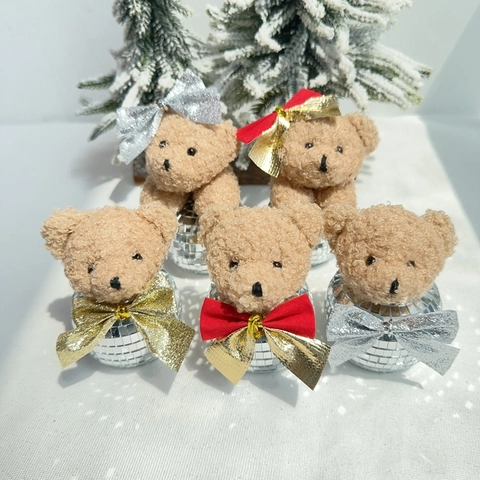 Handgefertigt Weihnachten Spiegel Disco Ball Teddybär Dekoration Glas Schaumstoff Plüsch Figur Für Xmas Party Home Schreibtisch Deko