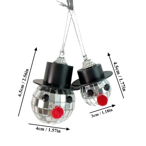 Ciondolo Natalizio a Forma di Pupazzo di Neve Disco Ball Superficie a Specchio Decorazione per Albero di Natale Con Cappello Nero Naso Rosso