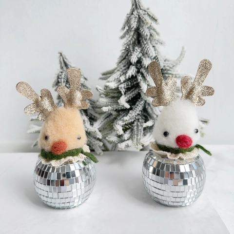 Ornamento a Forma di Renna di Natale con Palla Disco Fatto a Mano Statuina Renna a Specchio per Tavolo Decorazione Natalizia