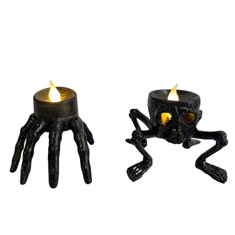 Luce Candela LED a Dito di Scheletro per Halloween Bronzo Mano di Teschio Luce Notturna Decorazione Festa Gotica Lampada LED