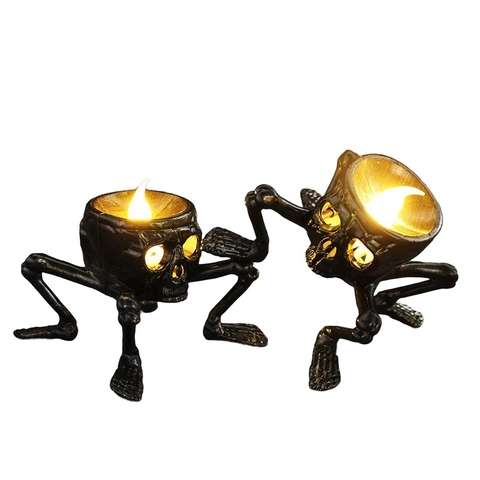 Luce Candela LED a Dito di Scheletro per Halloween Bronzo Mano di Teschio Luce Notturna Decorazione Festa Gotica Lampada LED