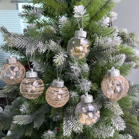 Transparente PET Weihnachtskugel Ornamente Mit Hanfseil Und Trockenblumen Klare Baumbehang Für Festliche Dekoration