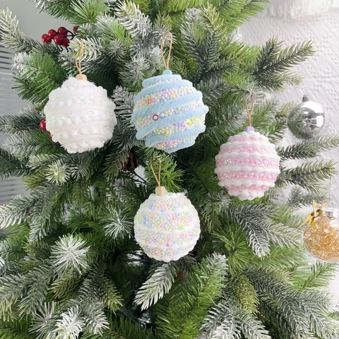 Palle di Natale in Schiuma Macaron Decorazioni per Albero Con Perline di Schiuma e Paillettes Decorazioni Pendenti per Festa di Natale Casa Asilo