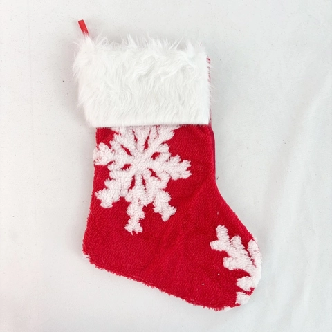 Christmas Stocking With Snowflake Applique Red Plush Fur Cuff Holiday Decor Hanging Socks For Home Party Gifts Ornament