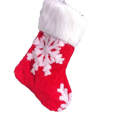 Christmas Stocking With Snowflake Applique Red Plush Fur Cuff Holiday Decor Hanging Socks For Home Party Gifts Ornament